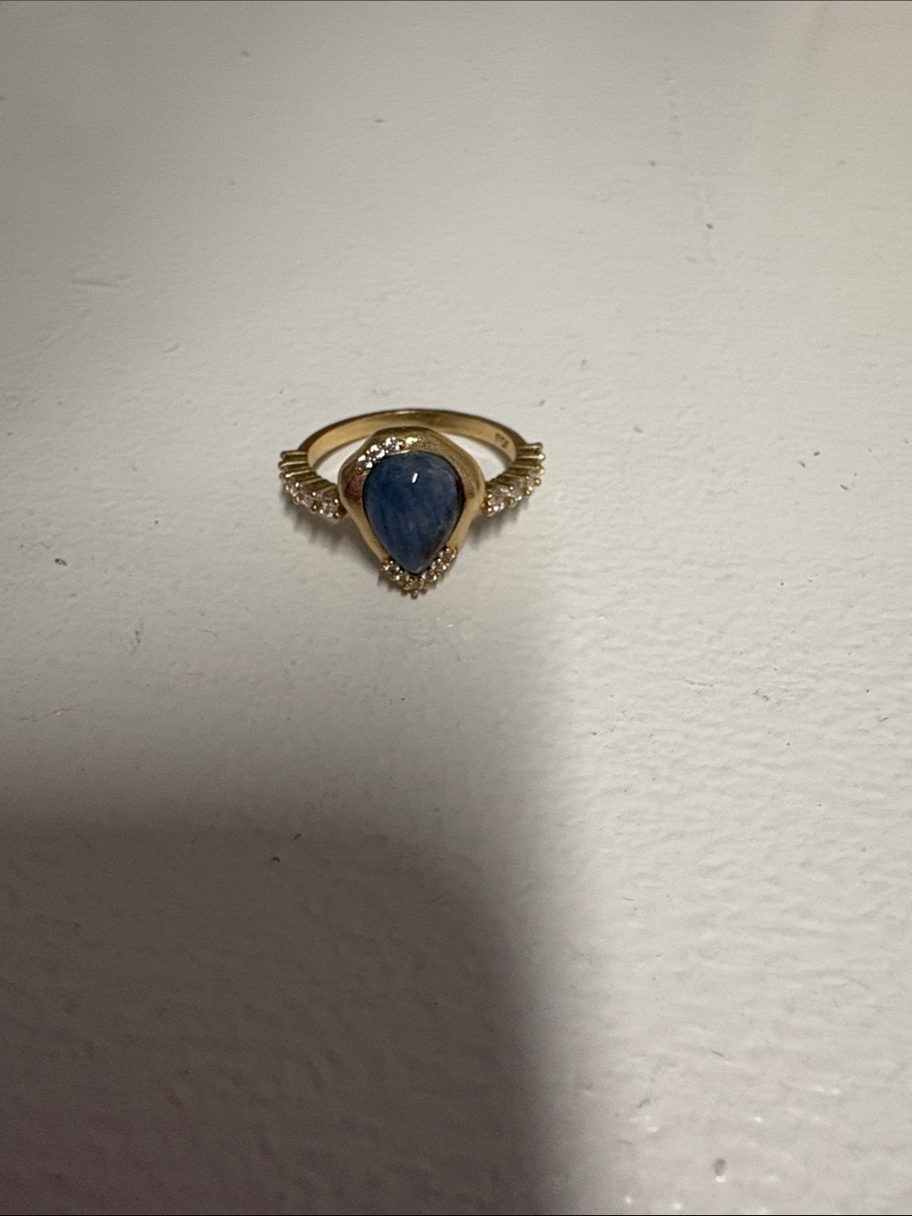 Free People Gold Ring with Teardrop Blue Stone and Halo